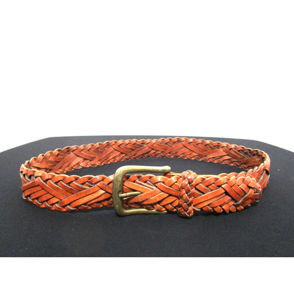 VTG Made In Turkey Brown Leather High Quality Braided Woven Belt Women M 28"-32"